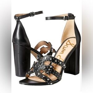 Sam Edelman Black Leather Studded Block Heels